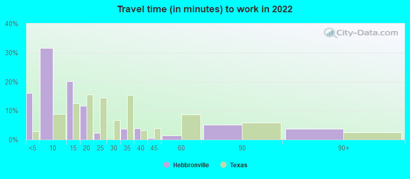 Travel time (in minutes) to work in 2022