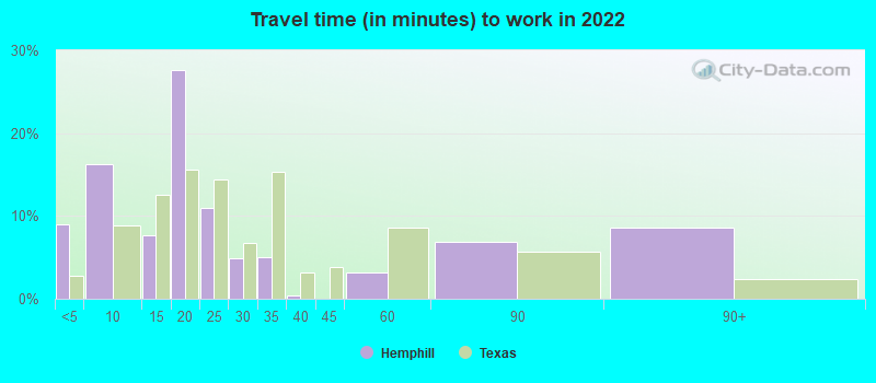 Travel time (in minutes) to work in 2022