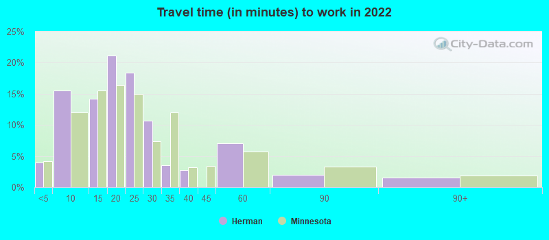 Travel time (in minutes) to work in 2022