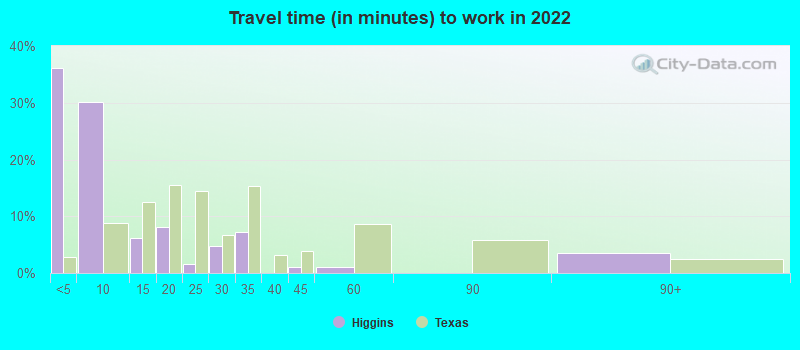 Travel time (in minutes) to work in 2022