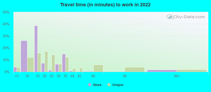 Travel time (in minutes) to work in 2022