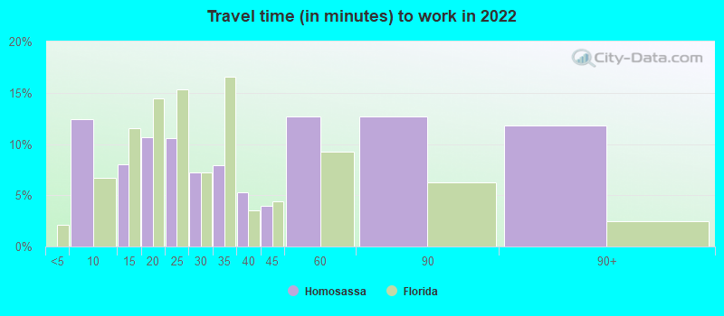 Travel time (in minutes) to work in 2022