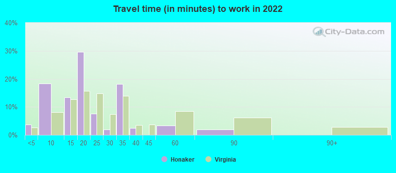 Travel time (in minutes) to work in 2022