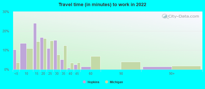 Travel time (in minutes) to work in 2022