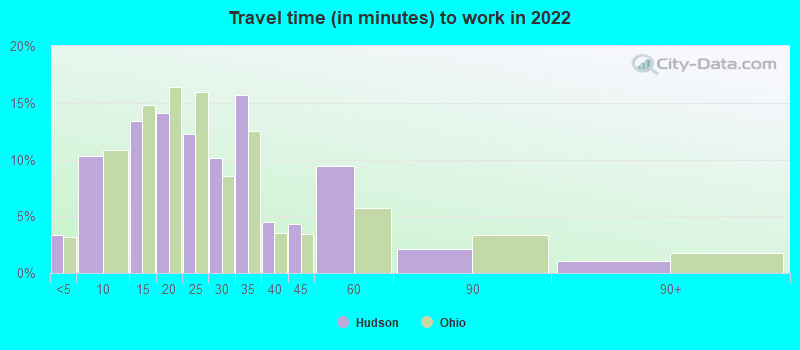 Travel time (in minutes) to work in 2022