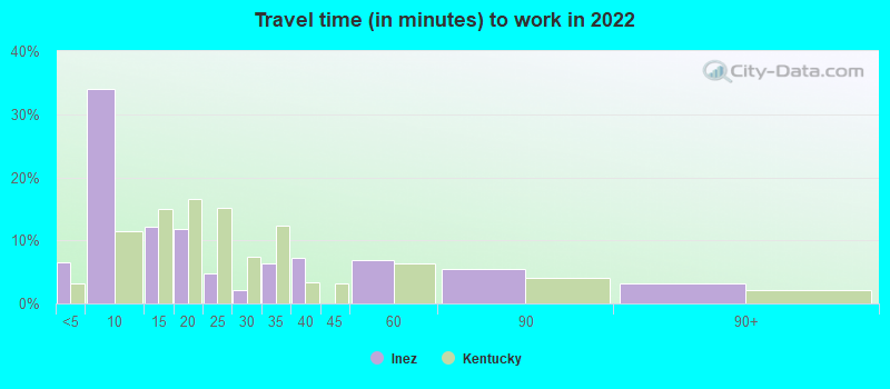 Travel time (in minutes) to work in 2022