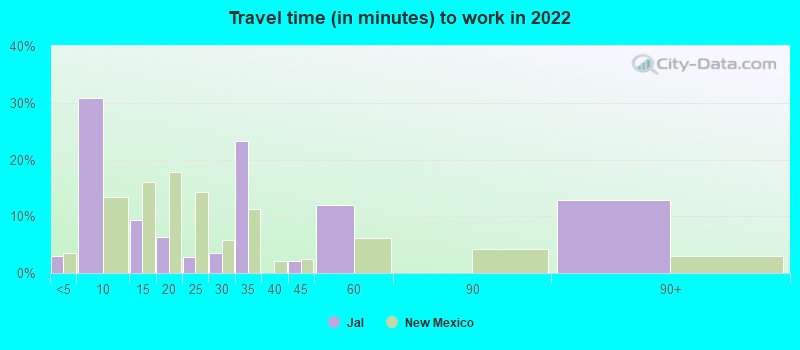 Travel time (in minutes) to work in 2022