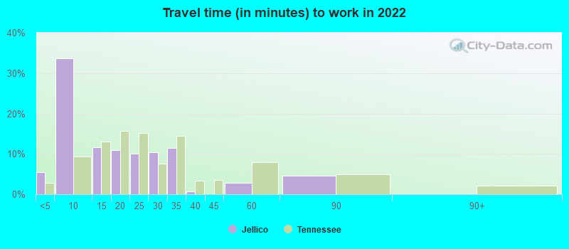 Travel time (in minutes) to work in 2022