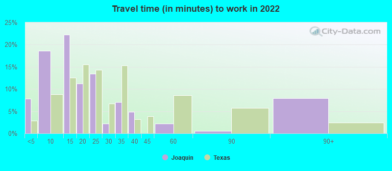 Travel time (in minutes) to work in 2022