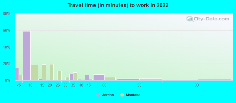 Travel time (in minutes) to work in 2022