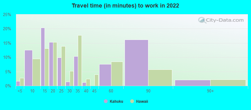 Travel time (in minutes) to work in 2022