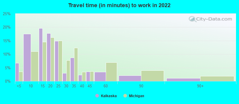 Travel time (in minutes) to work in 2022