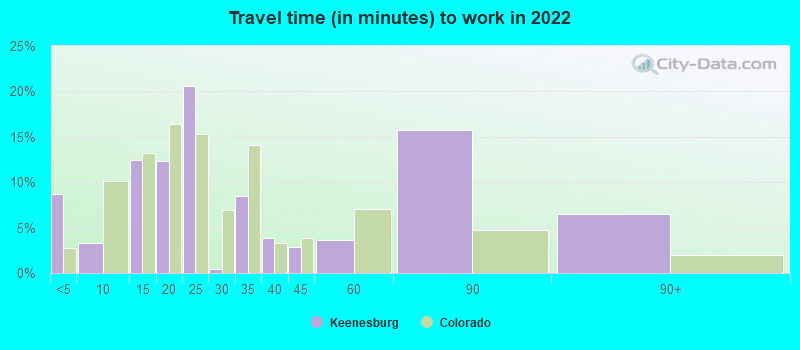 Travel time (in minutes) to work in 2022