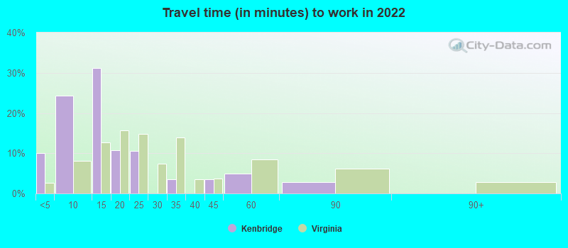 Travel time (in minutes) to work in 2022