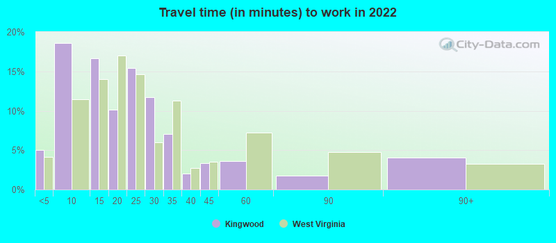 Travel time (in minutes) to work in 2022