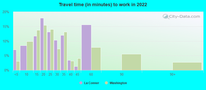 Travel time (in minutes) to work in 2022