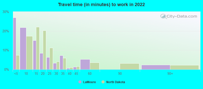 Travel time (in minutes) to work in 2022