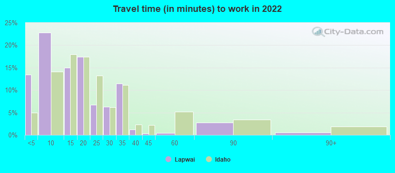 Travel time (in minutes) to work in 2022