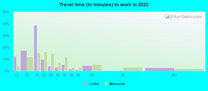 Travel time (in minutes) to work in 2022