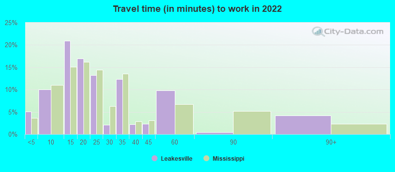 Travel time (in minutes) to work in 2022