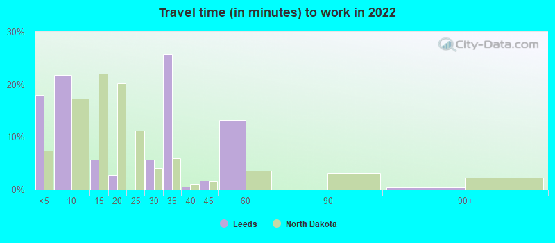 Travel time (in minutes) to work in 2022