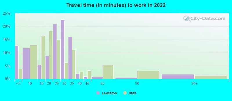 Travel time (in minutes) to work in 2022