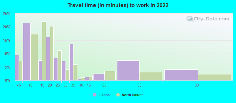 Travel time (in minutes) to work in 2022