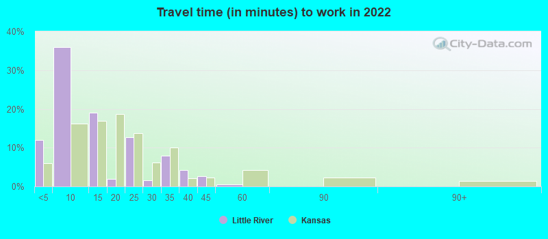 Travel time (in minutes) to work in 2022