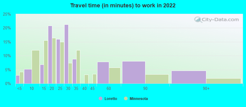 Travel time (in minutes) to work in 2022