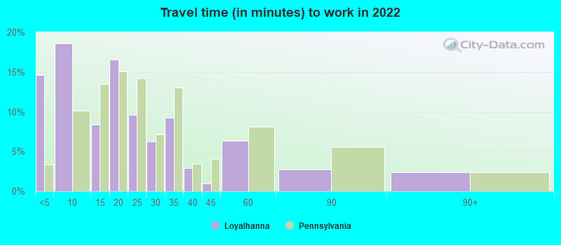 Travel time (in minutes) to work in 2022