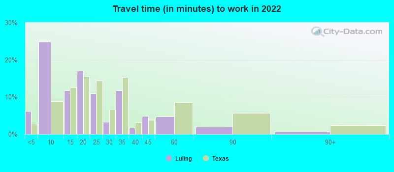 Travel time (in minutes) to work in 2022