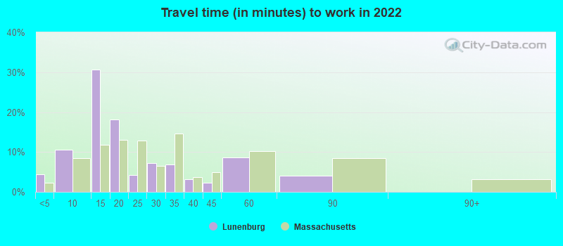 Travel time (in minutes) to work in 2022