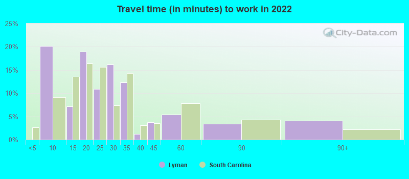 Travel time (in minutes) to work in 2022