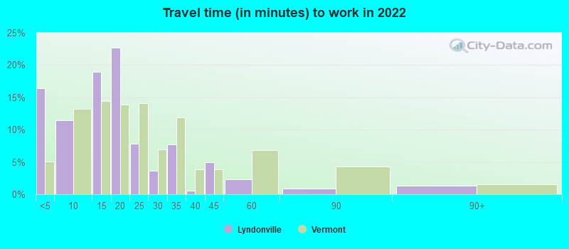 Travel time (in minutes) to work in 2022