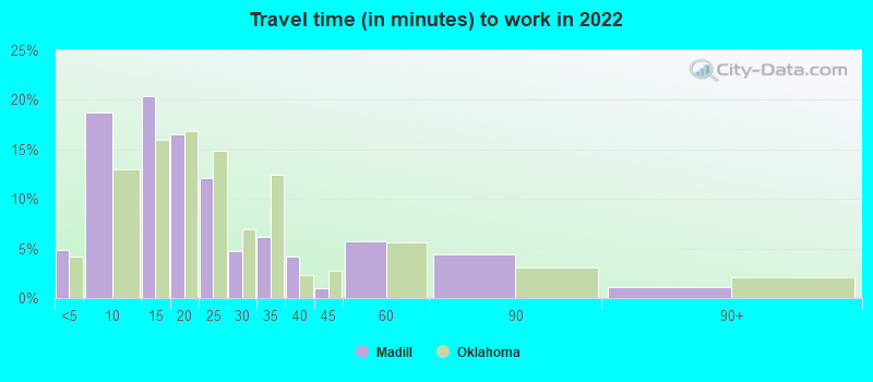 Travel time (in minutes) to work in 2022