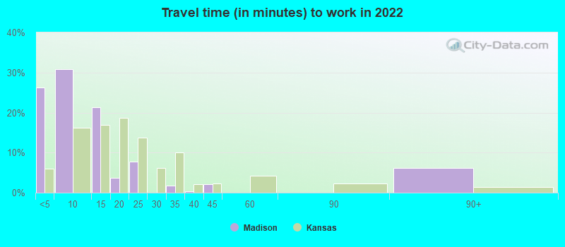 Travel time (in minutes) to work in 2022