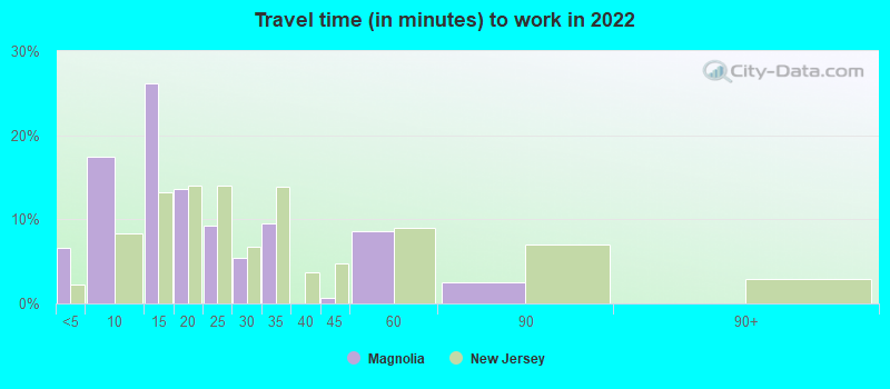 Travel time (in minutes) to work in 2022