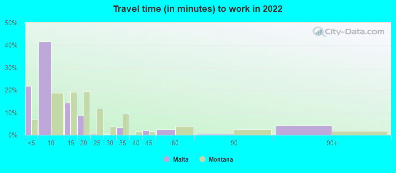 Travel time (in minutes) to work in 2022