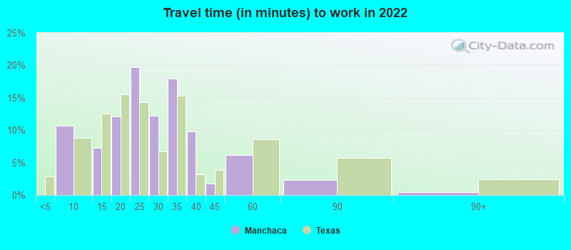 Travel time (in minutes) to work in 2022