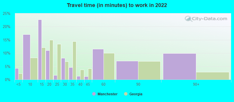 Travel time (in minutes) to work in 2022