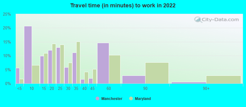 Travel time (in minutes) to work in 2022