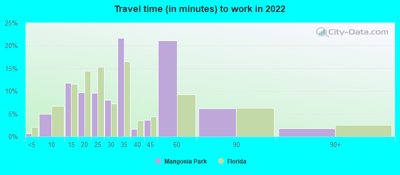 Travel time (in minutes) to work in 2022