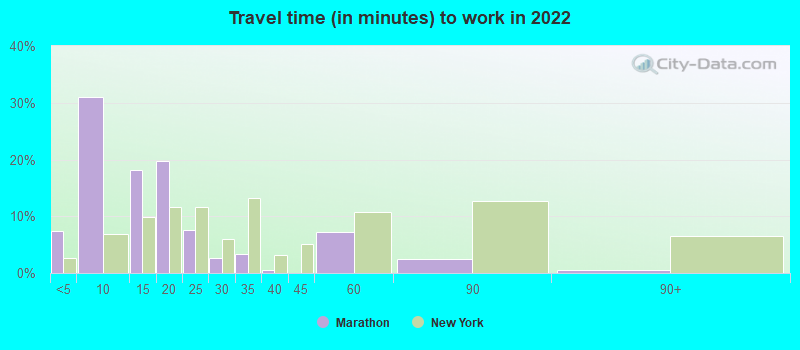 Travel time (in minutes) to work in 2022