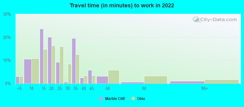 Travel time (in minutes) to work in 2022