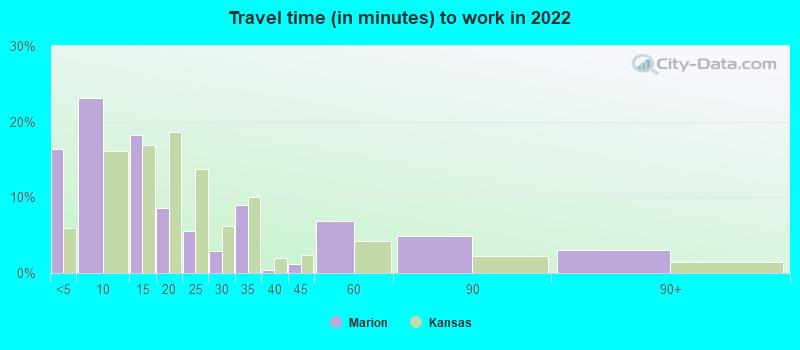 Travel time (in minutes) to work in 2022