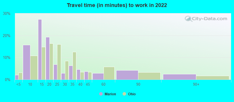 Travel time (in minutes) to work in 2022