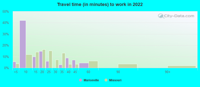 Travel time (in minutes) to work in 2022