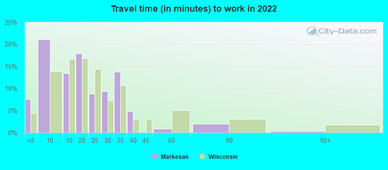 Travel time (in minutes) to work in 2022