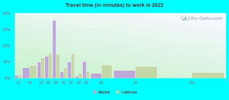 Travel time (in minutes) to work in 2022