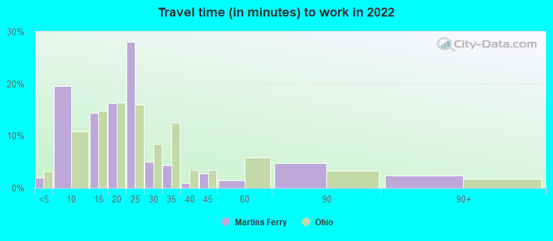 Travel time (in minutes) to work in 2022